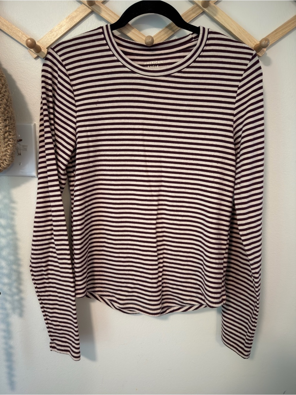 American Eagle Outfitters Striped Long-Sleeve Top - White & Burgundy